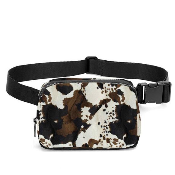 Brown Cream Cow Print Crossbody Sling Bag - Picture 1 of 4